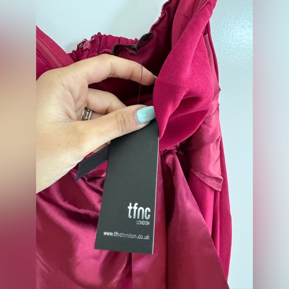 TFNC Petite Bridesmaid bandeau midi wrap dress - Picture 4 of 5